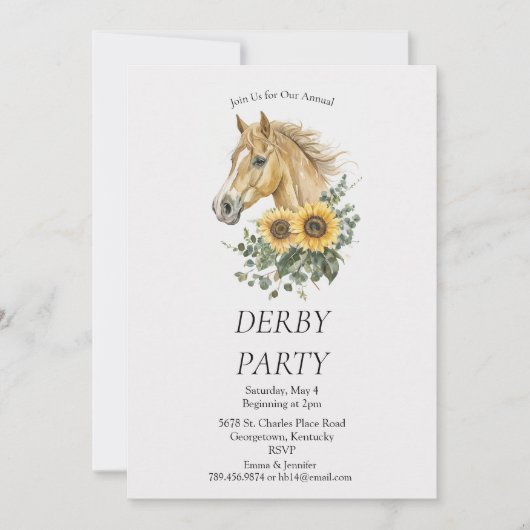  Derby Party Invitation – Horse Head Floral Sunflo Kaart (Voorkant)