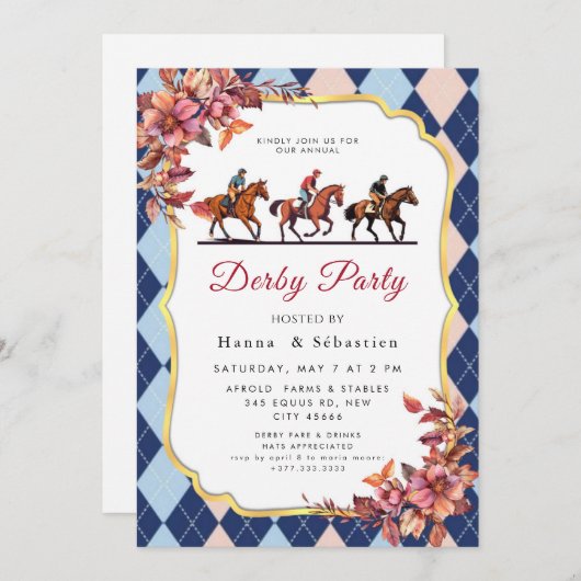 Derby Party Invitation Kaart (Voorkant / Achterkant)