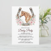 Derby Party Invitation with Horse & Floral Art Kaart (Staand voorkant)