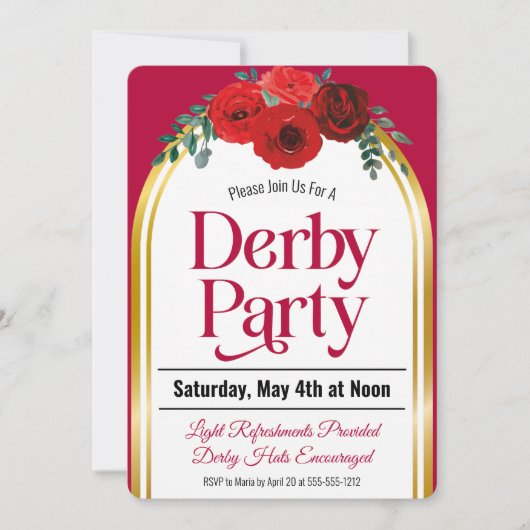 Derby Party Paard Race Rode Rozen Boog Kaart (Voorkant)
