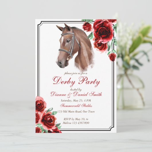 Derby party, paard, ruiterpartij kaart (Staand voorkant)