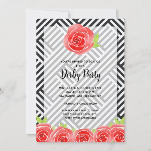 Derby Party Red Roses Kaart (Voorkant)