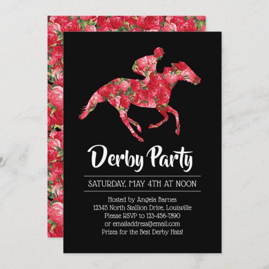 Derby Party Red Roses Racehorse 2 Kaart (Voorkant / Achterkant)
