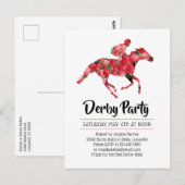 Derby Party Red Roses Racehorse Invitation Briefkaart (Voorkant / Achterkant)