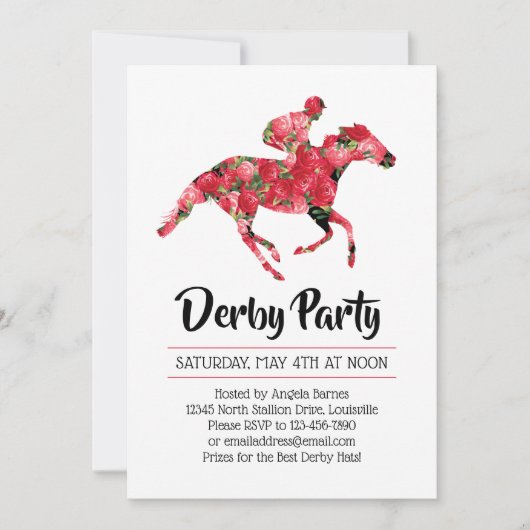 Derby Party Red Roses Racehorse Kaart (Voorkant)