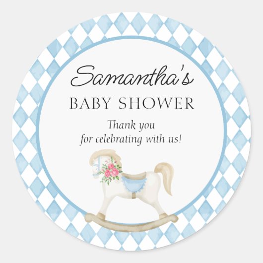 Derby Race Rocking Horse Waterverf Baby shower Ronde Sticker (Voorkant)