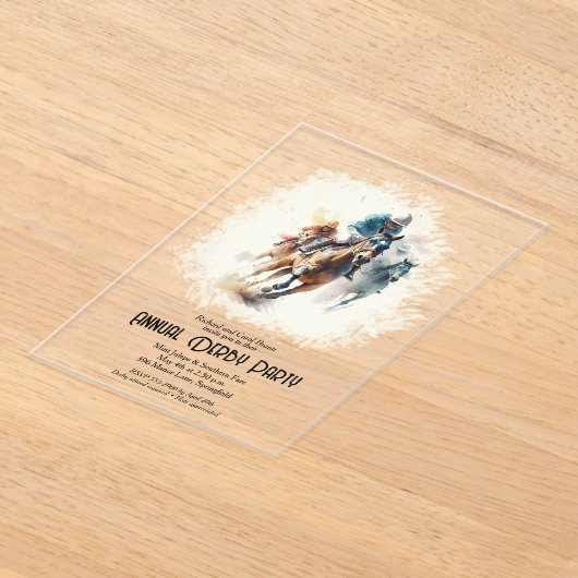 Derby Racehorses en Jockeys Party Acryl Uitnodigingen (Laagn)