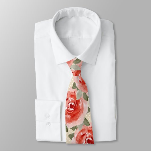 Derby Red Rose op Wit & Cream Stippen Stropdas (Gebonden)