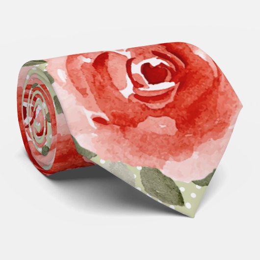 Derby Red Rose op wit en Limoen Stippen Stropdas (Opgerold)