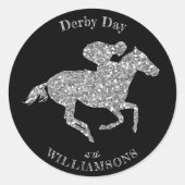 Derby Silver Racehorse op zwart Ronde Sticker (Voorkant)
