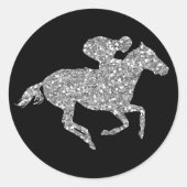 Derby Silver Racehorse op zwart Ronde Sticker (Voorkant)