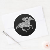Derby Silver Racehorse op zwart Ronde Sticker (Envelop)