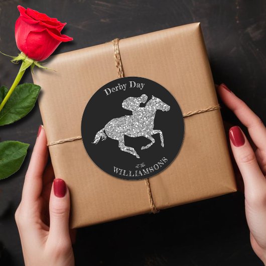 Derby Silver Racehorse op zwart Ronde Sticker