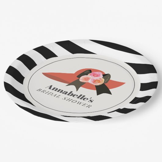 Derby stijl grote rode hoed roos bruidsdouche papieren bordje (Gekanteld)