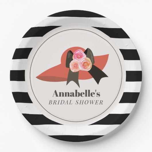 Derby stijl grote rode hoed roos bruidsdouche papieren bordje (Voorkant)