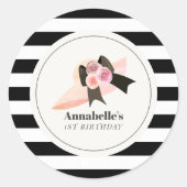 Derby Style Big Pink Pet Roos 1e verjaardag Ronde Sticker (Voorkant)