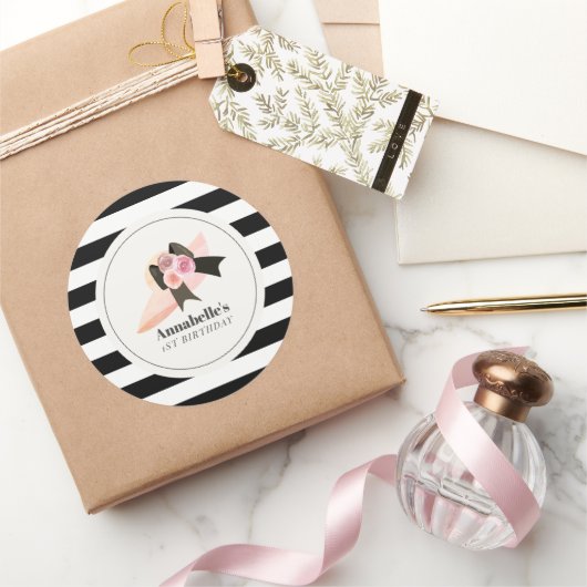 Derby Style Big Pink Pet Roos 1e verjaardag Ronde Sticker (Geschenken)