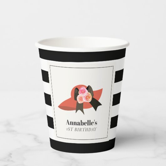 Derby Style Grote Rode Pet Roos 1e Verjaardag Papieren Bekers (Voorkant)