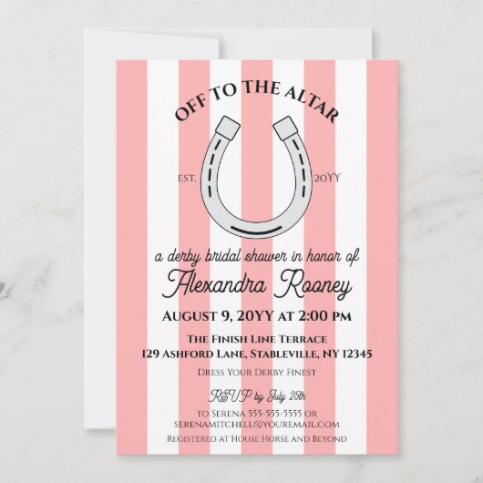 Derby Vrijgezellenfeest Roze Cabana Stripes Hoefij Kaart (Voorkant)