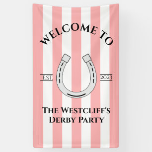 Derbyfeest Roze Streep Hoefijzer Verticaal Welkom Spandoek