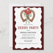 Derbyfeest Uitnodiging Rustieke Hoefijzer Rozen (Voorkant)