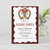 Derbyfeest Uitnodiging Rustieke Hoefijzer Rozen (Staand voorkant)