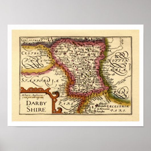 Derbyshire (Darbyshire) County Engeland Antiek kaa Poster (Voorkant)