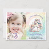 Derde 3e Eenhoorn Verjaardagsfeest Pastel Rainbow Kaart (Voorkant)