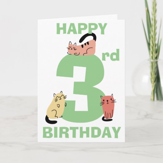 Derde 3e Verjaardag Doodle Katten Aangepast Berich Kaart (Voorkant)