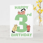 Derde 3e Verjaardag Doodle Katten Aangepast Berich Kaart (Gele Bloem)