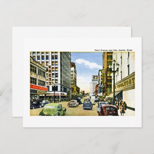 Derde Avenue en Pike, Seattle, Washington Briefkaart (Voorkant / Achterkant)