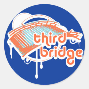 derde brug. oranje&blauw. ronde sticker