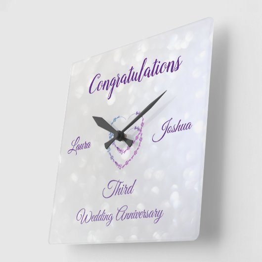 Derde bruiloft Jubileum Acrylwandklok Vierkante Klok (Hoek)