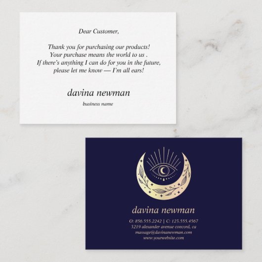 Derde Eye Gold Moon Klant Dank je Boho Informatiekaartje (Voorkant / Achterkant)