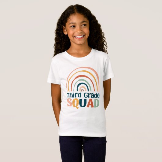 Derde Grade Squad retro boho regenboog kleurrijk T-shirt (Voorkant volledig)