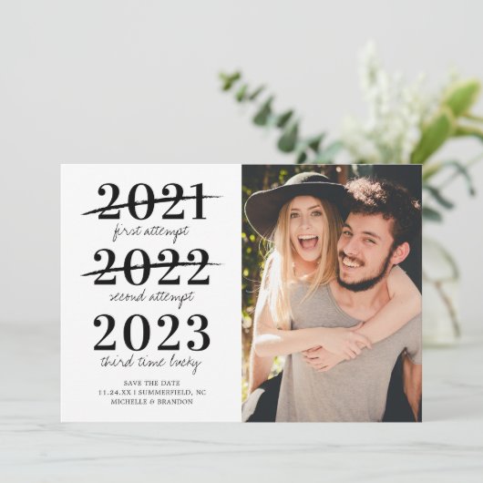 Derde keer goed Foto Save the Date (Staand voorkant)