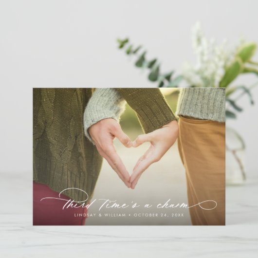 Derde keer is een Charm Foto Verander de Datum Aankondiging (Staand voorkant)