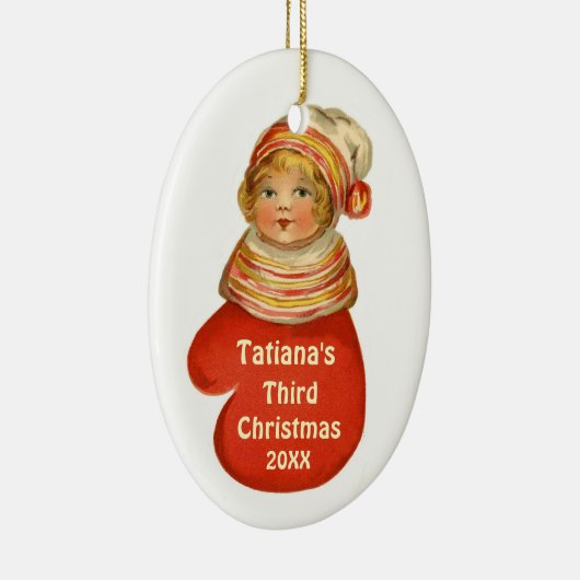 Derde Kerstmis voor baby,  X102 Keramisch Ornament (Rechts)