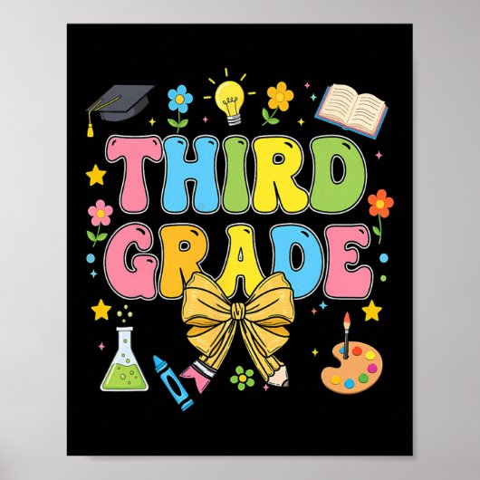 Derde klas docent Kinder Coquette Bow Pencil Terug Poster (Voorkant)