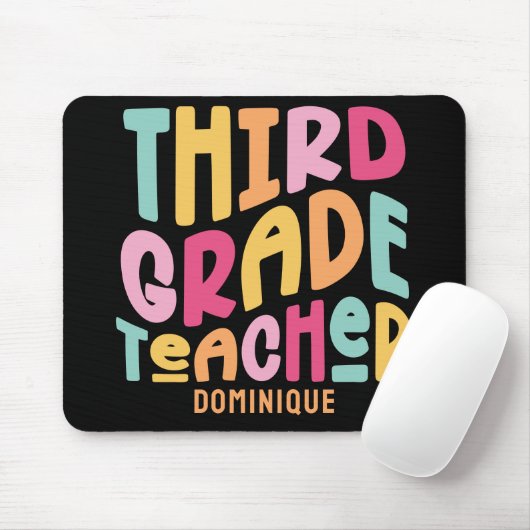 Derde klas leraar kleurrijke tekst muismat (Met muis)
