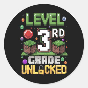 Derde klas niveau ontgrendeld videospel eerste dag ronde sticker