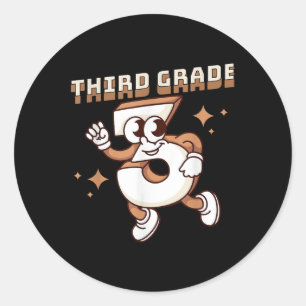 Derde klas retro grappig 3 terug naar school meisj ronde sticker