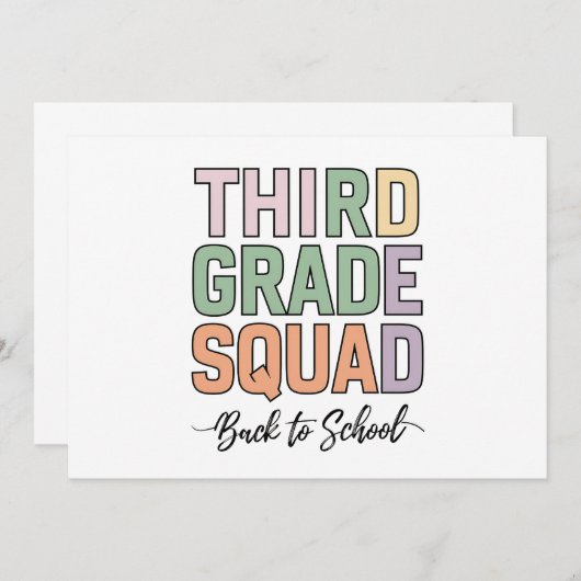 Derde klas Squad Teachers Kinder 3e klas Kaart (Voorkant / Achterkant)