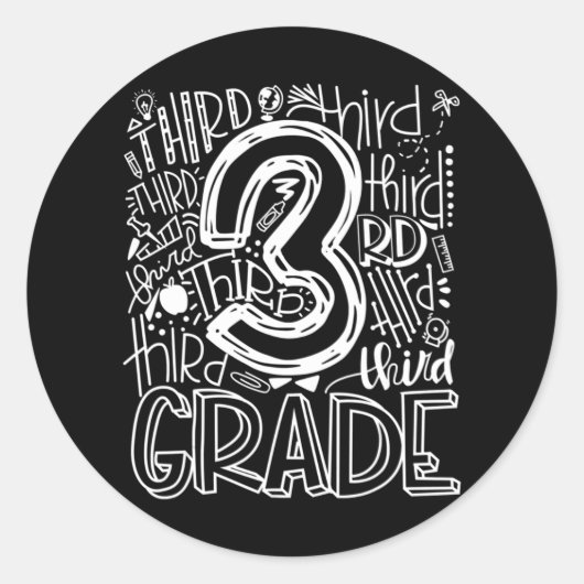 Derde klas Typografieteam Kinder leraar terug Ronde Sticker (Voorkant)