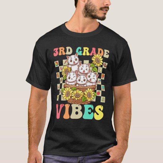 Derde klas Vibes Schattige Cat Terug naar School R T-shirt (Voorkant)