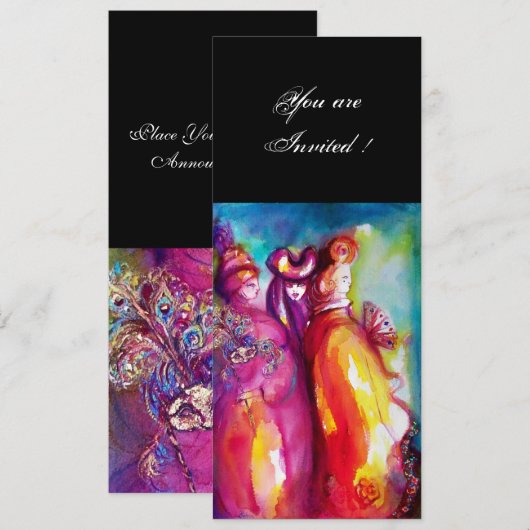 DERDE MASK masquerade ball, gouden rode blauw Kaart (Voorkant / Achterkant)