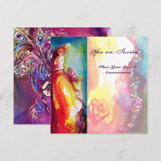 DERDE MASK masquerade ball, gouden rode blauw Kaart (Voorkant / Achterkant)