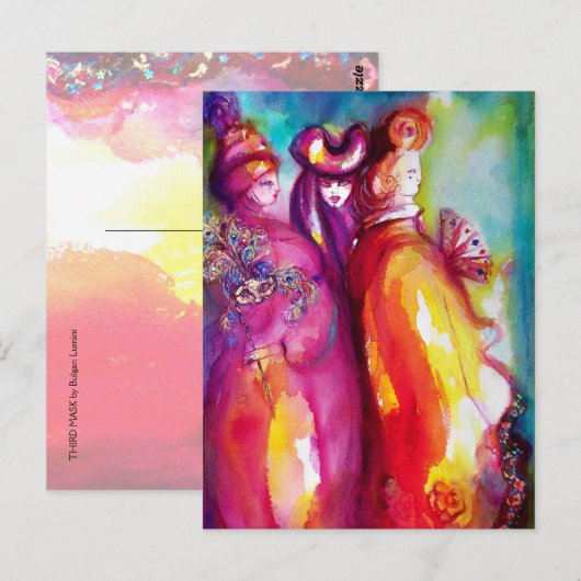DERDE MASK/Venetiaanse Masquerade Briefkaart (Voorkant / Achterkant)