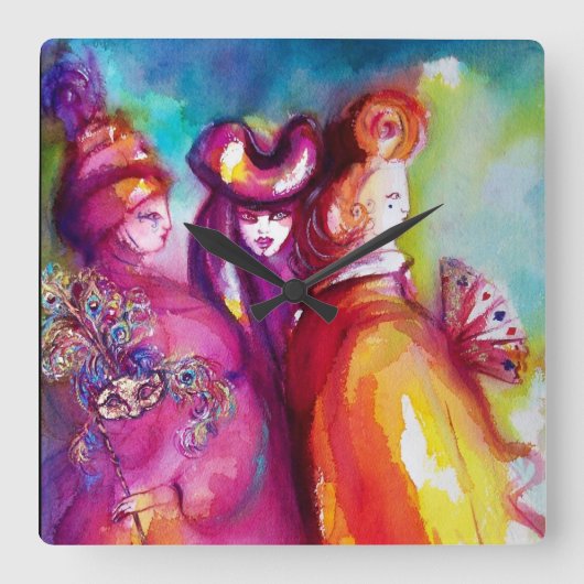 DERDE MASK/Venetiaanse Masquerade Vierkante Klok (Voorkant)