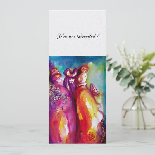 DERDE MASKER gemaskerd bal, goud rood wit ijs Kaart (Staand voorkant)